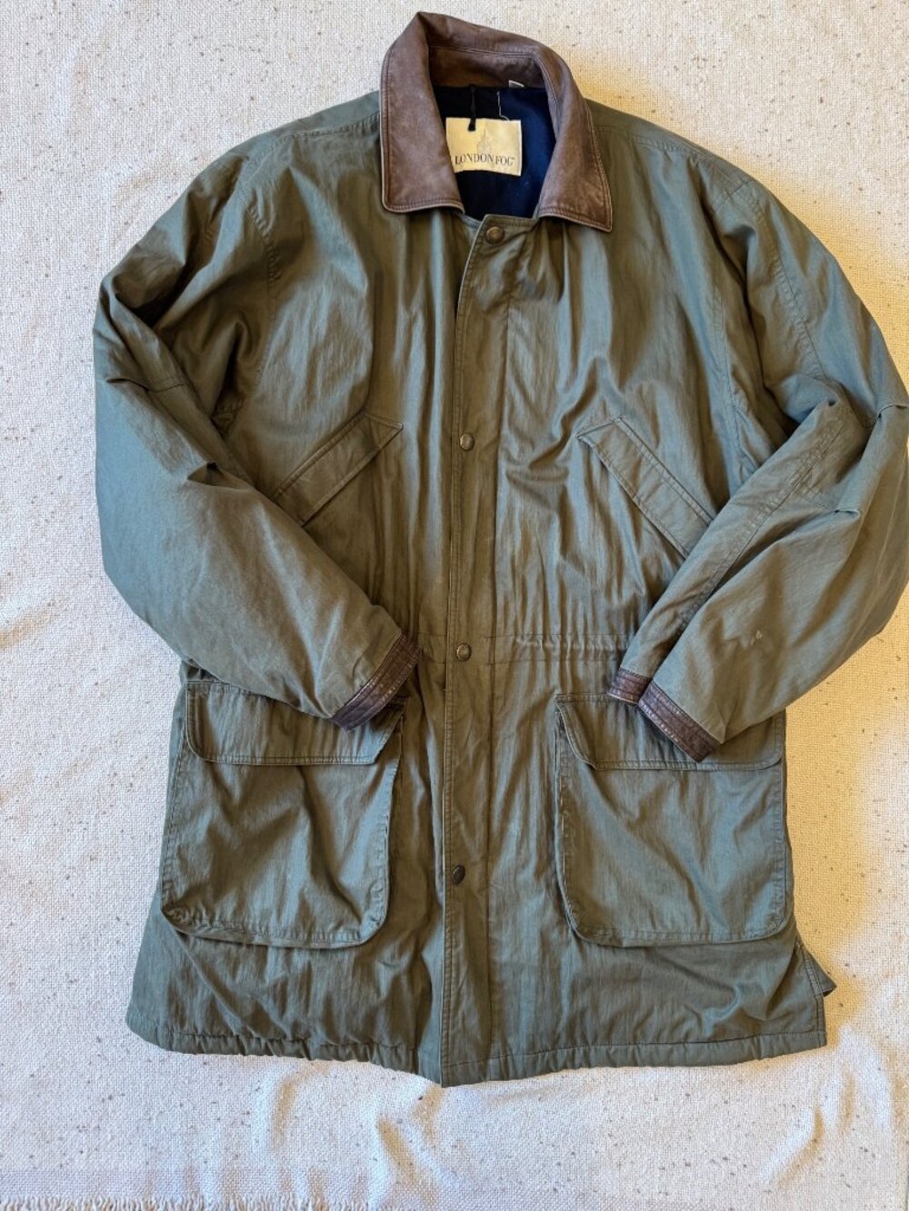 London Fog Men's Insulated Field Coat Olive Brown Contrast Collar